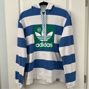Adidas Originals Trefoil Longsleeve Hoodie Blue/White Block Striped Green Logo